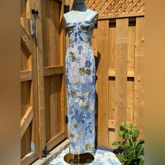 🆕 BRONX & BANCO 🧿 NWOT Dahlia Floral Gown, Baby Blue Multi Maxi - Sz XS US 2 - Picture 2 of 16
